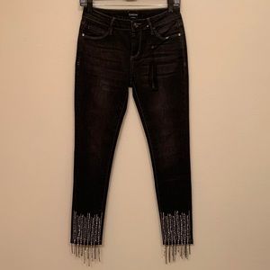 DONATED NWT Bebe embellished rhinestone jeans, slight distress. 5⭐️Seller Posh A